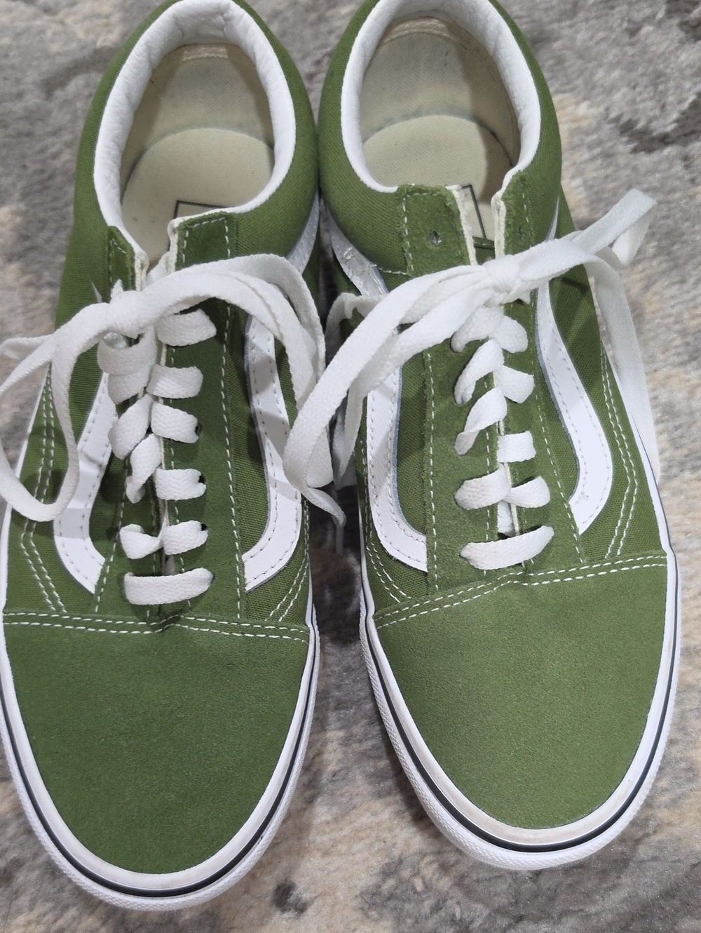 Vans Olive Green Canvas Low-Top Sneakers with White Side Stripe
